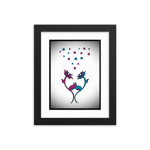 Hand in Hand blue/pink Framed print